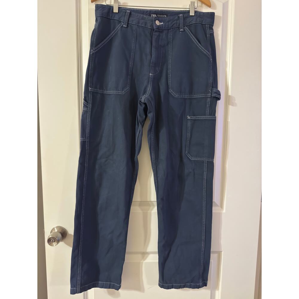 MODERN EDIT | Men's Zara Cargo Utility Jeans Blue with Contrast Stitching 32